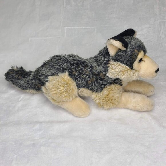 Uni Toys Gray Wolf Laying Down 12" Plush Realistic Stuffed Animal Dog Germany - Picture 3 of 11